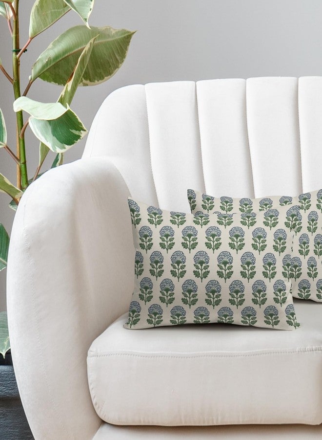 Aytipun Blue Green Floral Block Print Pillow Covers 12x20 Set of 2 Flower Pattern Cream Spring Summer Decorative Throw Pillowcases Outdoor Rustic Farmhouse Cushion Cases Decor for Home Couch Sofa Bed - Image 5