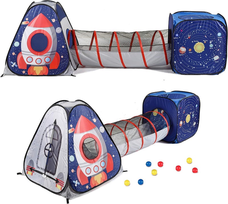 U-tex 3pc Space Astronaut Pop Up Play Tents with Tunnels for Kids, Boys, Girls, Babies and Toddlers, Indoor/Outdoor Playhouse –Stem Inspired Design W/Solar System & Planet - Image 1