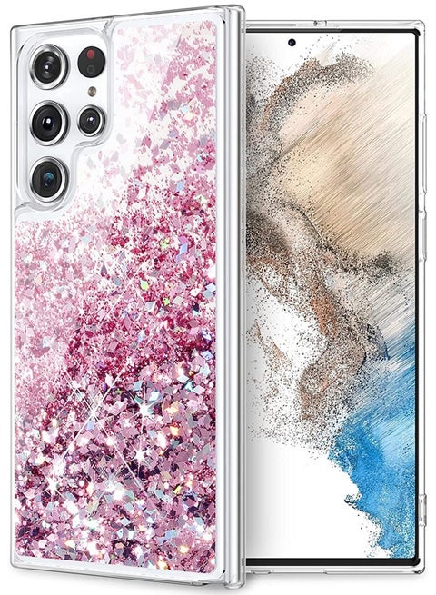 Sparkle Bling Liquid Quicksand Glitter For Samsung Galaxy S25 Ultra Case, TPU Soft Cover, Pink