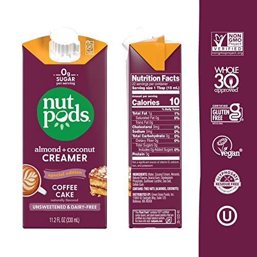 nutpods Coffee Cake Unsweetened Dairy-Free Creamer, Made from Almonds and Coconuts, Whole30, Keto, Gluten Free, Non-GMO, Vegan, Kosher (12-Pack) - Image 2