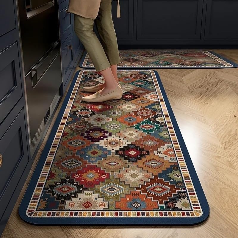 Mattitude Rubber Kitchen Mats for Floor Set of 2 Pcs | Non-Skid, Soft Absorbent Rectangular Rugs for Kitchen, Laundry, and Hallway | 120X40Cm, 40X60Cm| 4Mm Thickness (Blue and Yellow) - Image 1