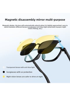 Smart Music Glasses Can Take Pictures Photography Magnetic Switchable Lenses Bluetooth Glasses-Color:Anti-blue Light