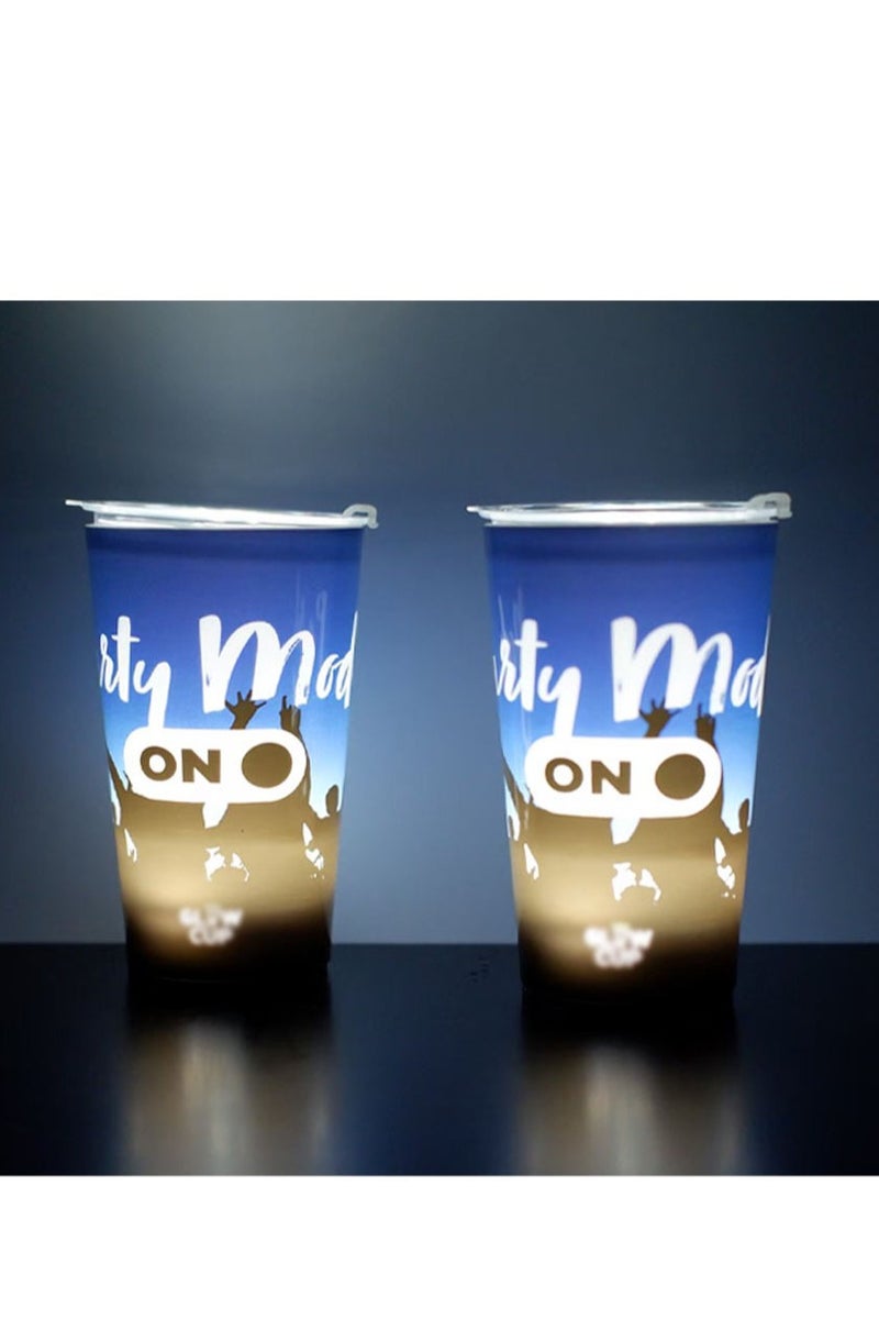 2 Piece Flash Cup，Fun Cup，Water Sensor Activated Luminous Cup，With Cup Lid，Suitable For Birthday Parties，Graduation Ceremonies，Festivals （Blue Gradient，420ml） - Image 1