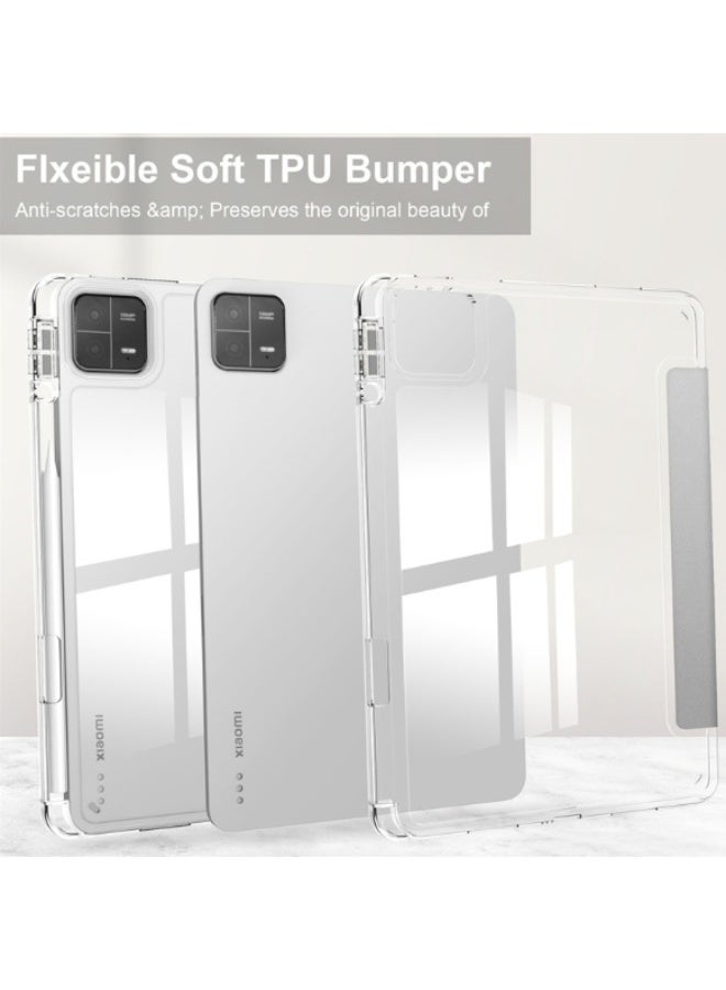 for xiaomi Pad 7/Pad 7 ProCase Cover ,Transparent Airbag With Pen Slot For Anti Drop, Tablet Protective Cover, Triple Fold Multi Angle Design, Automatic Wake-up/sleep, Soft Leather，Grey - Image 5