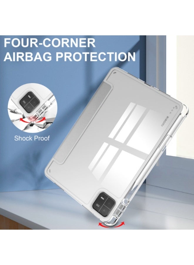 for xiaomi Pad 7/Pad 7 ProCase Cover ,Transparent Airbag With Pen Slot For Anti Drop, Tablet Protective Cover, Triple Fold Multi Angle Design, Automatic Wake-up/sleep, Soft Leather，Grey - Image 4