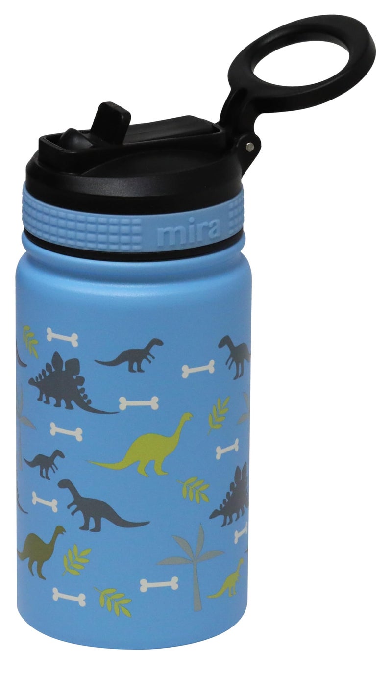 MIRA 12 oz Small Insulated Water Bottle for Cold Drinks  LeakProof Stainless Steel with Straw Lid for Travel Hiking Gym  Dino