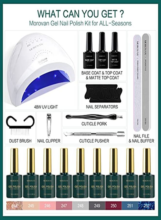 morovan Gel Nail Polish Kit With U V Light - 9 Colors 48W Led Nail Lamp Gel Nail Polish Gray Pink Nude Nail Art Diy Salon Suitable For Any Season - Image 5