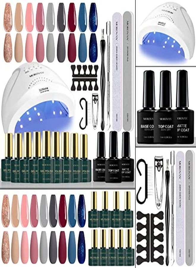 morovan Gel Nail Polish Kit With U V Light - 9 Colors 48W Led Nail Lamp Gel Nail Polish Gray Pink Nude Nail Art Diy Salon Suitable For Any Season - Image 1