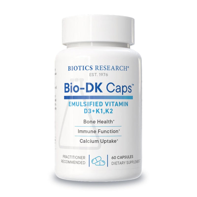 Biotics Research BioDK CapsEmulsified Vitamin D and K Vitamin D3 125 mcg Vitamin K k1k2 550 mcg MK7 Vitamin D3 K2 K1 Stronger Bones Musculoskeletal Strength Healthy Heart BMI 60 Caps