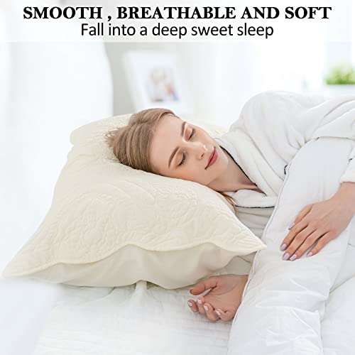 BOSOWOS Quilted Pillow Shams Set of 2, Decorative Microfiber King Size Bed Pillow Shams, Soft Breathable Pillow Covers with Envelope Closure (Light Yellow, 20 x 36 Inch) - Image 2