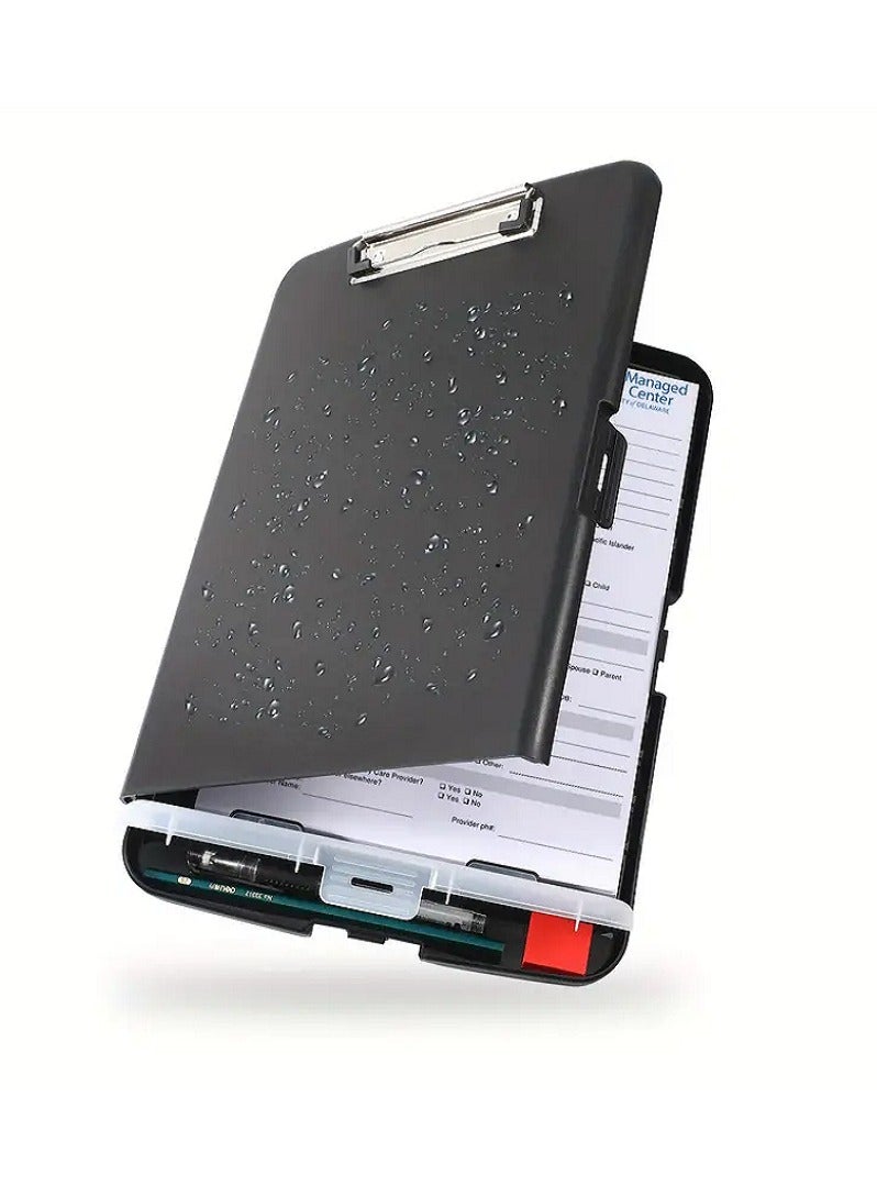 Clipboard With Storage, A4 High Capacity Folio Nursing Case with Pen Holder, Waterproof Document Case, Side-Opening Folder, Ideal for Classroom,Teacher, Student,Office, Bussine Smooth Writing, Black - Image 1