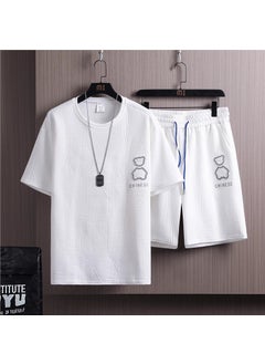 Mens Summer Ice Silk Breathable White T-Shirt Shorts Set DHK003 white set