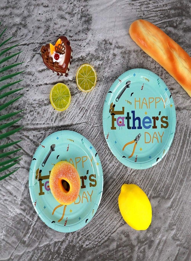 Pandecor Father's Day Party Supplies 50PCS Disposable Paper Plates,7 Inch Dessert Plates for Happy Fathers Day Party - Image 4