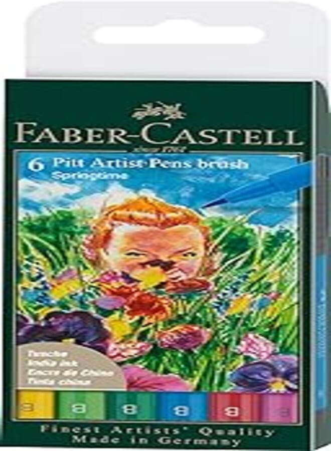 Faber-Castell PITT Artist Brush India Ink Pen, wallet of 6 - Springtime