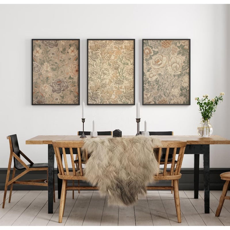 Youillne Vintage Flower Wall Art Decor Beige Floral Canvas Wall Art Botanical Rustic Pictures Prints Farmhouse Antique Painting Vintage Flower Poster for Living Room Bedroom 12x16 Inch Unframed Set of 3 - Image 5