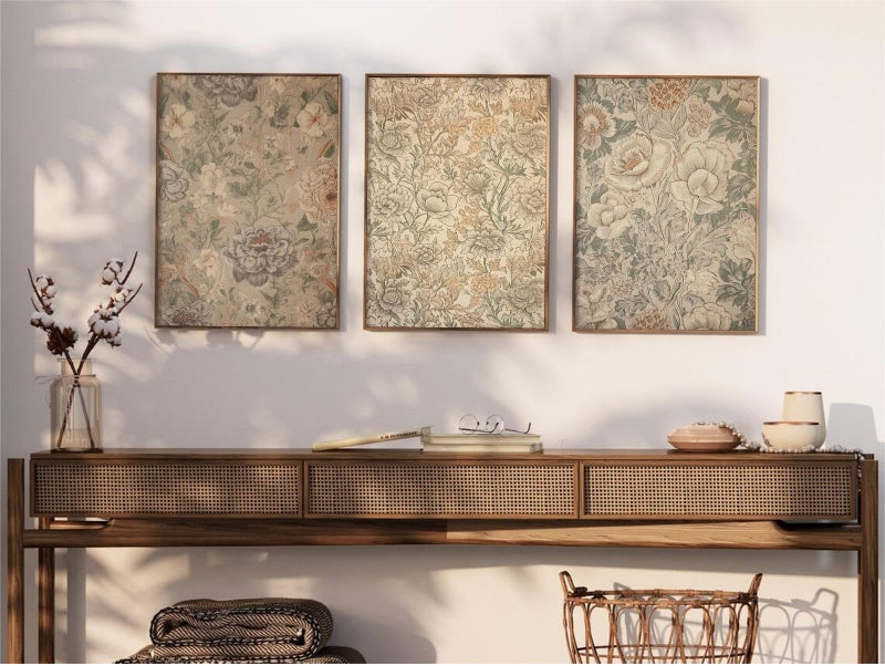 Youillne Vintage Flower Wall Art Decor Beige Floral Canvas Wall Art Botanical Rustic Pictures Prints Farmhouse Antique Painting Vintage Flower Poster for Living Room Bedroom 12x16 Inch Unframed Set of 3 - Image 3