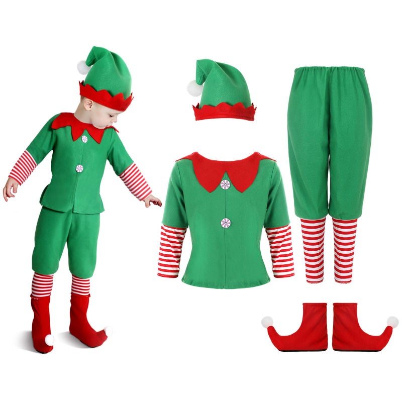 Geyoga Kids Christmas Elf Costume Outfits Include Hat Shoes and Other Accessories for Toddler Xmas CosplayGreenExtra Small - Image 3