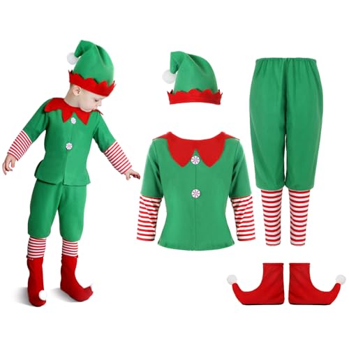 Geyoga Kids Christmas Elf Costume Outfits Include Hat Shoes and Other Accessories for Toddler Xmas CosplayGreenExtra Small - Image 1