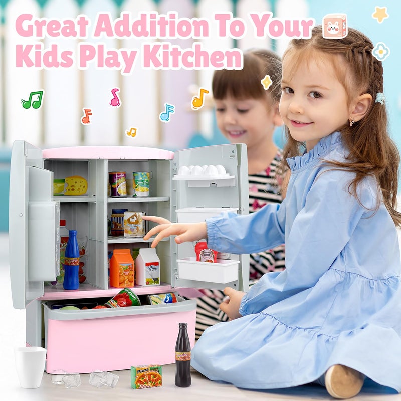 PLAY Refrigerator Toy Fridge with Ice Dispenser, Kids Pretend Play Kitchen Accessories with Toy Food Drink Bottles Milk Cans, Play Kitchen Appliances Set for Girls Age 3+, White - Image 5