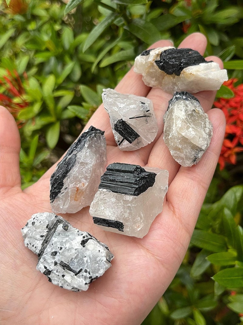 GAF TREASURES 3 Pcs Raw Black Tourmaline with Quartz Crystals Natural Black Tourmaline with Quartz Stone Rough Black Tourmaline Quartz Healing Crystals Black Tourmaline with Quartz - Image 3