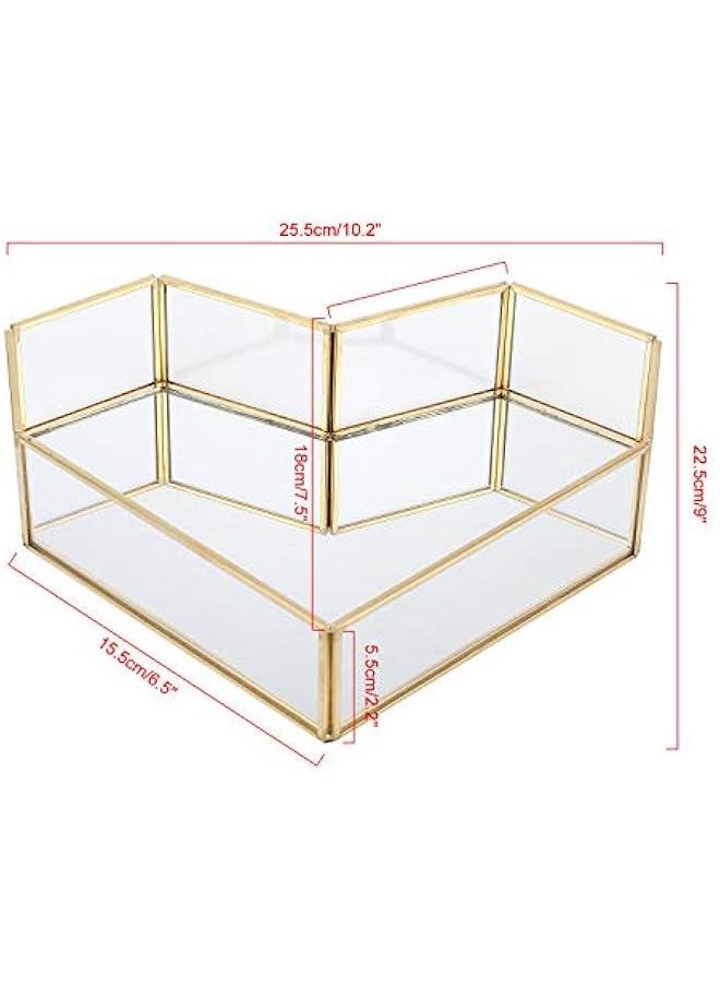 Decorative Makeup Vanity Trays, Crystal Mirrored Cosmetic Jewelry Toiletries Trinket Home Decor Tray Handmade Glass Ornate Perfume Tray for Dresser Bedroom Bathroom Restaurant Hotel (Heart Shape)  - Image 2