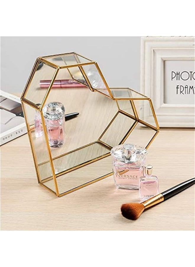 Decorative Makeup Vanity Trays, Crystal Mirrored Cosmetic Jewelry Toiletries Trinket Home Decor Tray Handmade Glass Ornate Perfume Tray for Dresser Bedroom Bathroom Restaurant Hotel (Heart Shape)  - Image 3