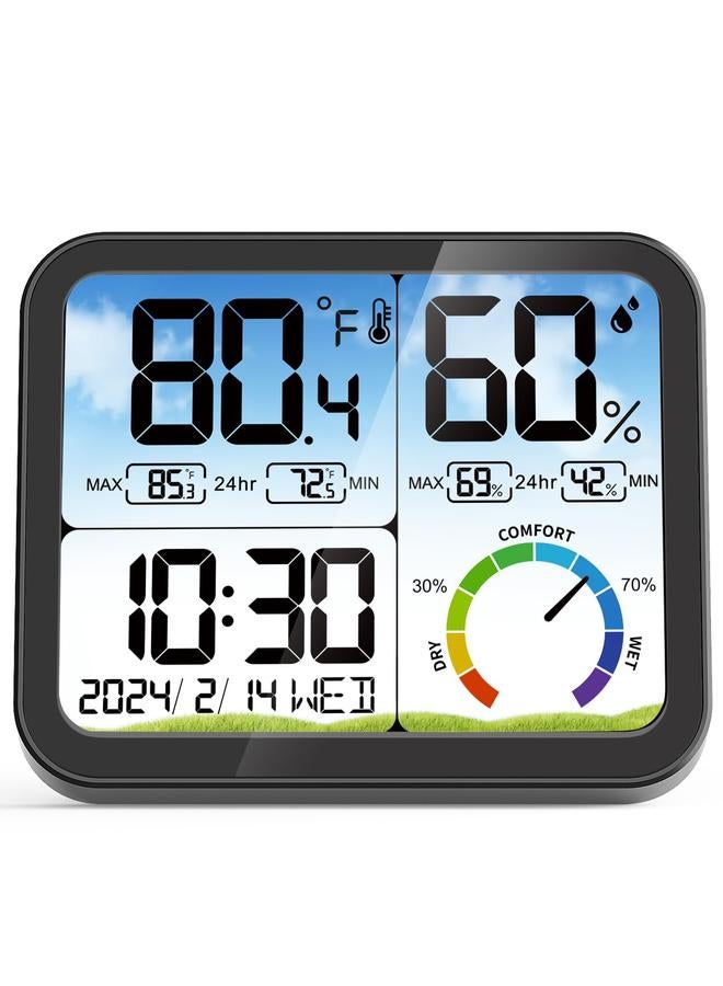 Bluejw VOCOO Digital Indoor Room Thermometer - 5.8'' Extra Large Display Temperature Humidity Sensor with Accurate Temp Humidity Gauge Monitor, Calibration, Max & Min Records, Comfort, Backlit, Date & Clock  - Image 1