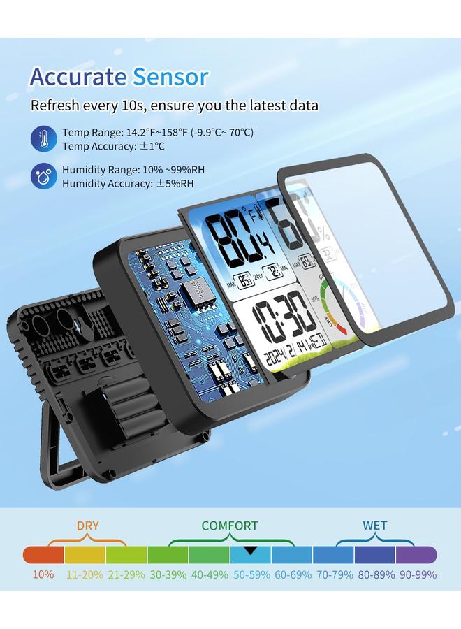 Bluejw VOCOO Digital Indoor Room Thermometer - 5.8'' Extra Large Display Temperature Humidity Sensor with Accurate Temp Humidity Gauge Monitor, Calibration, Max & Min Records, Comfort, Backlit, Date & Clock  - Image 3