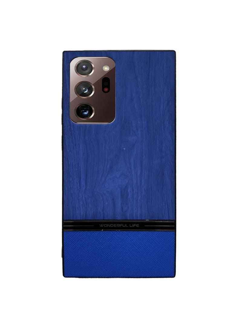 Elmo3ezz Shockproof Wood Grain Skin PU and TPU Shockproof Luxury Phone Case for Samsung Galaxy Note 20 ultra (Blue)