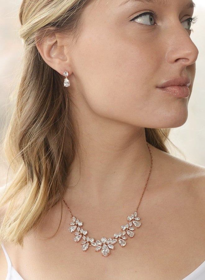 Mariell Rose Gold Multi-Shaped Cubic Zirconia Necklace & Earring Wedding Jewelry Set For Women and Brides - Image 5