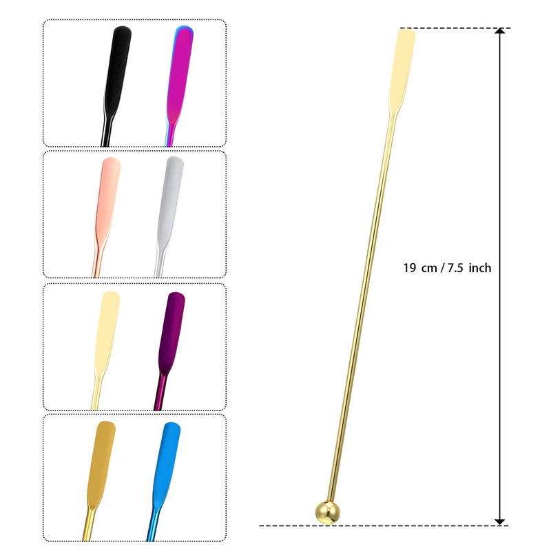 BOAO 7.5 Inches Stainless Steel Coffee Beverage Stirrers Drink Swizzle Stick with Small Rectangular Paddles, Set of 8 Beverage Stirrers for Coffee Cocktail Chocolate Milk Juices (Multicolor) - Image 2