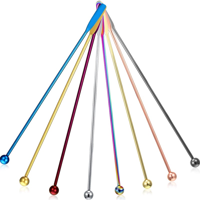 BOAO 7.5 Inches Stainless Steel Coffee Beverage Stirrers Drink Swizzle Stick with Small Rectangular Paddles, Set of 8 Beverage Stirrers for Coffee Cocktail Chocolate Milk Juices (Multicolor) - Image 1
