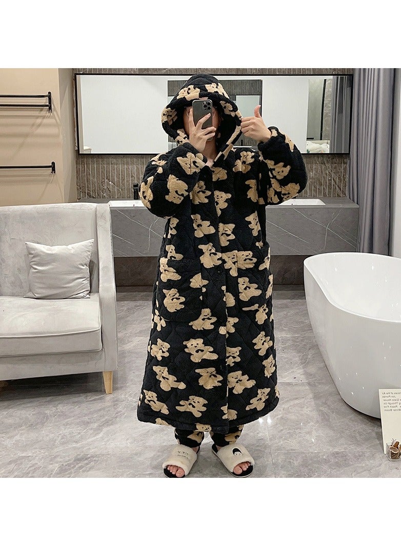 Nariele Warm Bathrobe Thickened Nightgown Women's Extended Cotton Cladding Coral Plush Sleepwear Set - Image 2