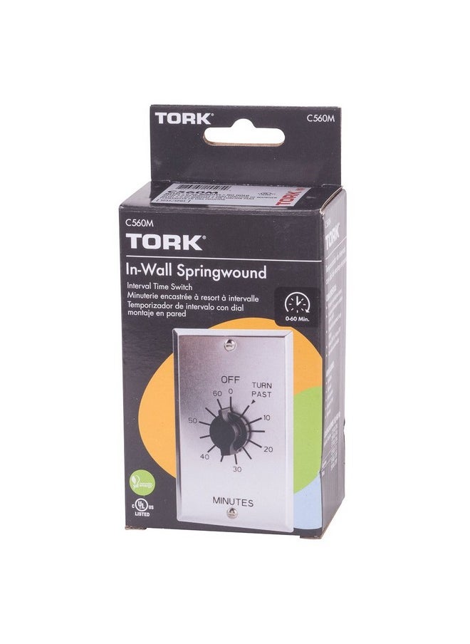 NSI TORK C560M Spring-Wound In-Wall Twist Timer with Commercial Style Metal Plate and 60-Minute Length for Automatic Shutoff of Motors or Lights
