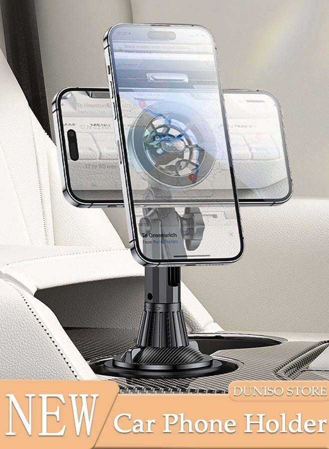 DUNISO Car Cup Phone Holder Adjustable Cup Holder Phone Mount with Wireless Charging for Car Folding Strong Load Bearing Mobile Phone Holder Stand for iPhone 12 13 14 15 and Phone with Magnetic Guide - Image 1