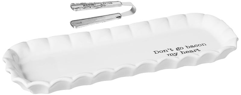 Mud Pie Bacon Serving Tray Set, White, 12" X 4.5" - Image 1