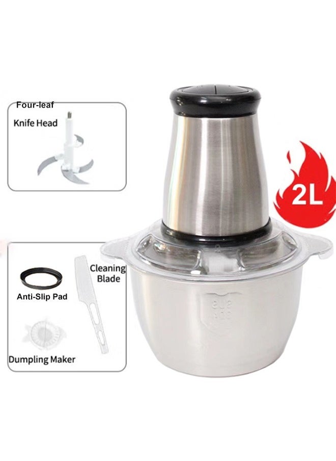 VINSOC - Electric Chopper Meat Grinder 2L 2 Speed Adjustable Mincer Grinder Multi-Functional Food Processor with Double layer 4-blade blade 200W - Image 1