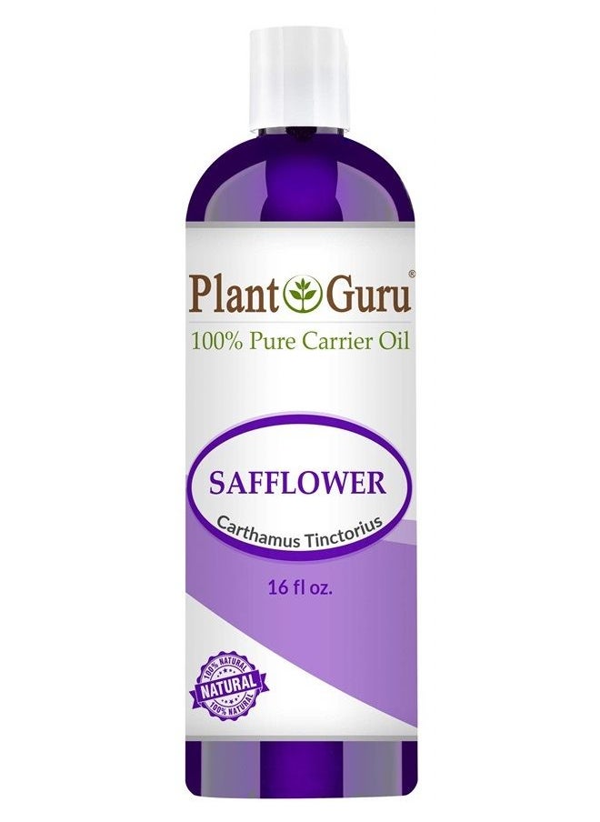 Plant Guru Safflower Oil 16 oz Cold Pressed 100% Pure Natural Carrier - Skin, Body And Face. Great For Moisturizing Creams, Lotions, Scalp Treatments, and Lip Balms  - Image 1