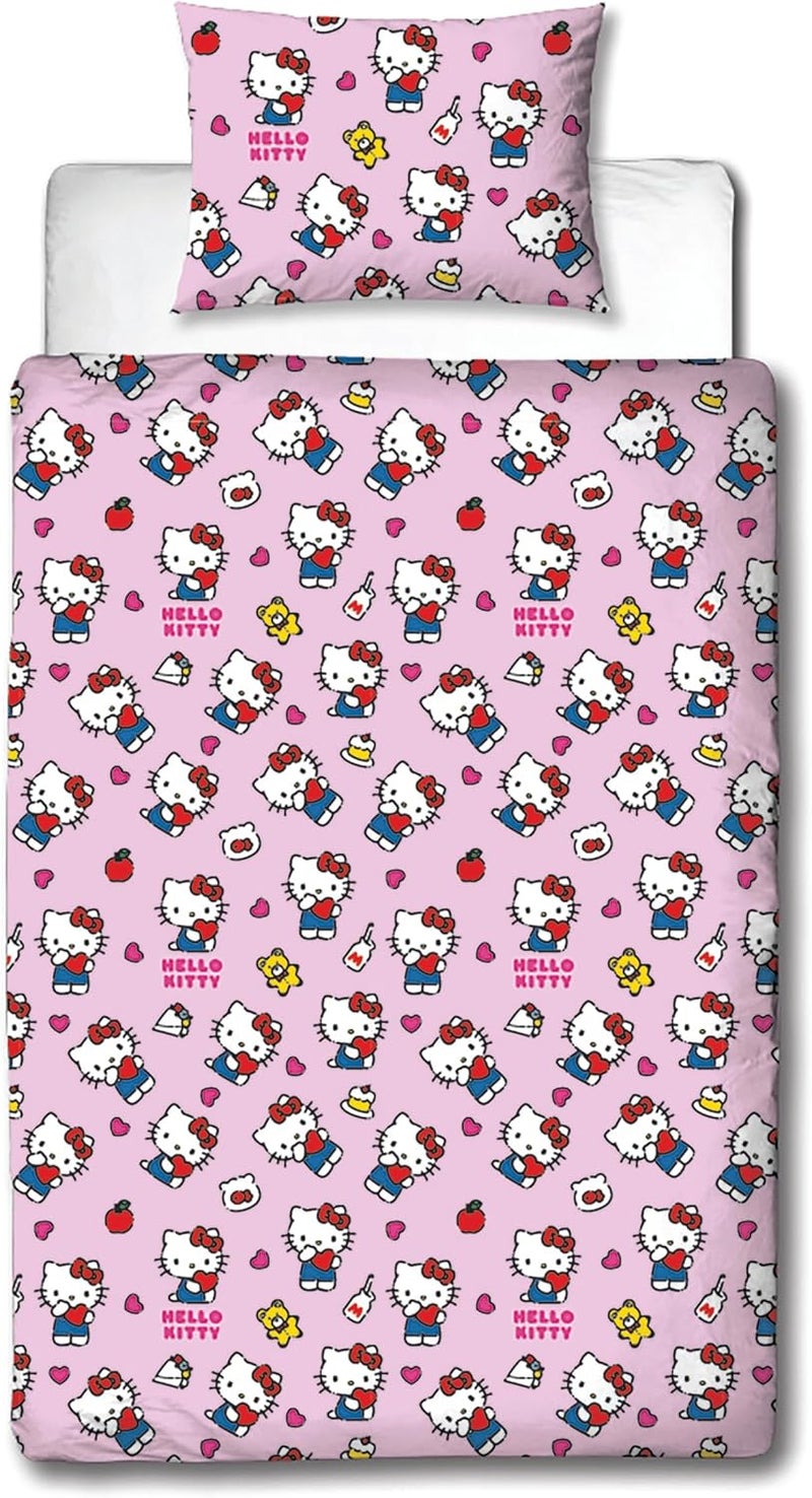 كاركتر ورلد Hello Kitty مرخص رسميًا طقم غطاء لحاف مفرد بتصميم Hello | لحاف قطري قابل للعكس من الجانبين يشمل غطاء وسادة مطابق | مثالي لغرفة نوم الأطفال | بولي قطني - Image 3