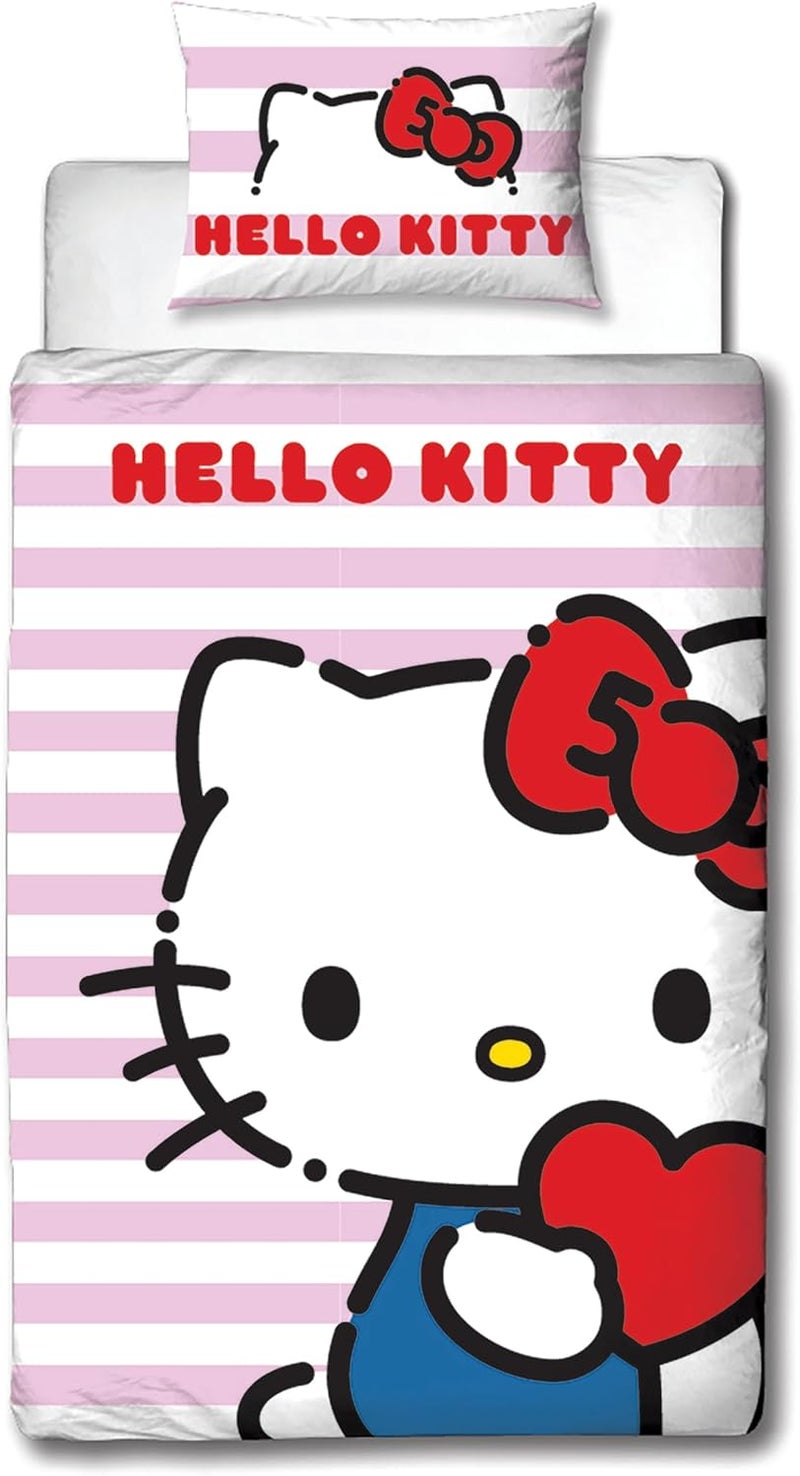 كاركتر ورلد Hello Kitty مرخص رسميًا طقم غطاء لحاف مفرد بتصميم Hello | لحاف قطري قابل للعكس من الجانبين يشمل غطاء وسادة مطابق | مثالي لغرفة نوم الأطفال | بولي قطني - Image 2
