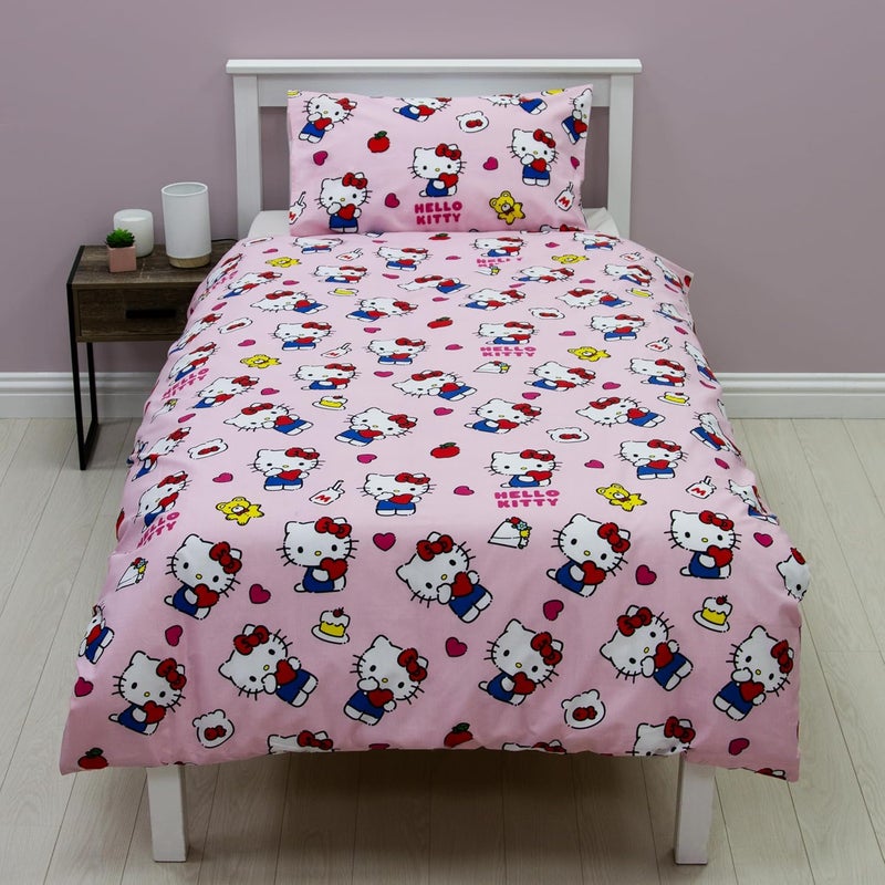 كاركتر ورلد Hello Kitty مرخص رسميًا طقم غطاء لحاف مفرد بتصميم Hello | لحاف قطري قابل للعكس من الجانبين يشمل غطاء وسادة مطابق | مثالي لغرفة نوم الأطفال | بولي قطني - Image 5