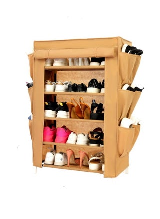 Shoe Rack W/Fabric Cover, 5 Shelves & 6 Pockets On Each Side 61x30x90 cm Beige Color