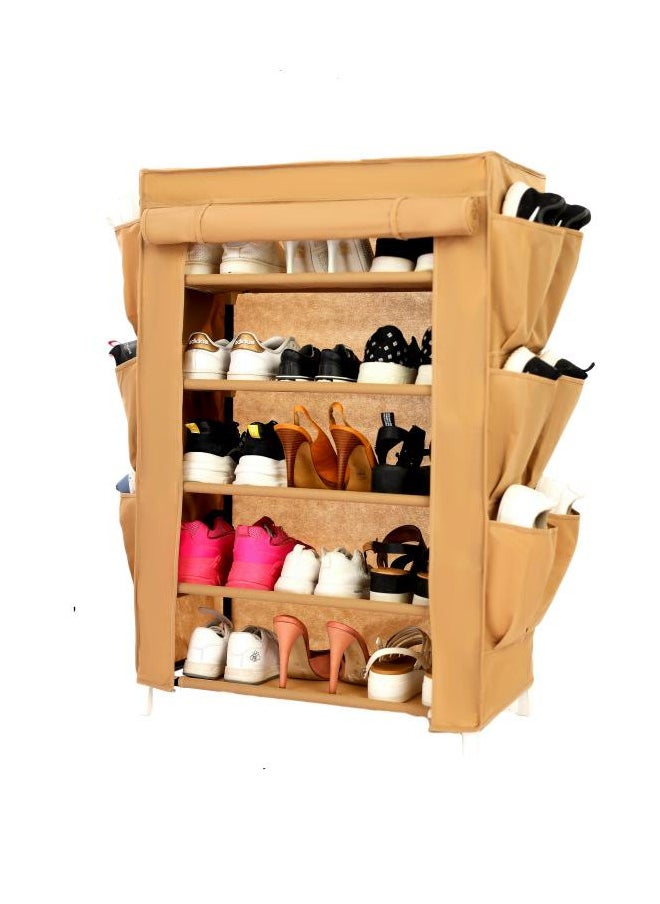 TTTP The Professionals Choice Shoe Rack W/Fabric Cover, 5 Shelves & 6 Pockets On Each Side 61x30x90 cm Beige Color  - Image 1