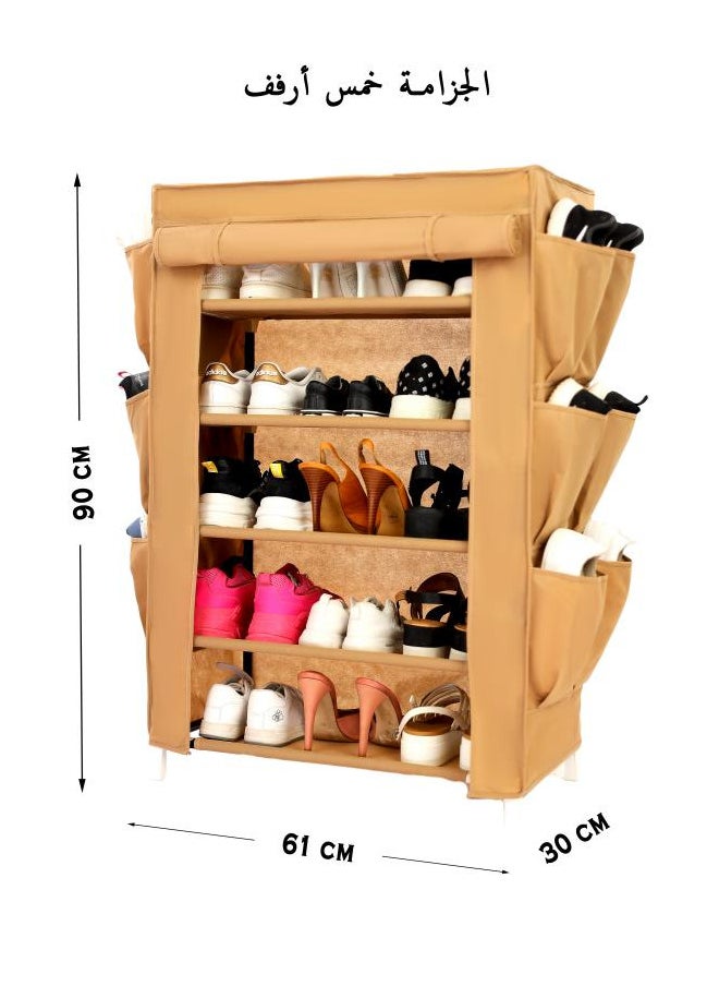 TTTP The Professionals Choice Shoe Rack W/Fabric Cover, 5 Shelves & 6 Pockets On Each Side 61x30x90 cm Beige Color  - Image 2