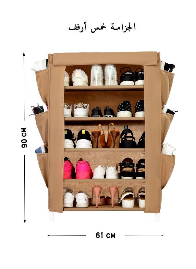 TTTP The Professionals Choice Shoe Rack W/Fabric Cover, 5 Shelves & 6 Pockets On Each Side 61x30x90 cm Beige Color  - Image 4