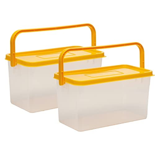Gluman Polypropylene Pick N Carry Multipurpose Storage Box With Lid (3.3 Litre) | 100% Food Grade | Dishwasher Safe | Freezer Safe | Recyclable (Yellow)(Pack of 2) - Image 1