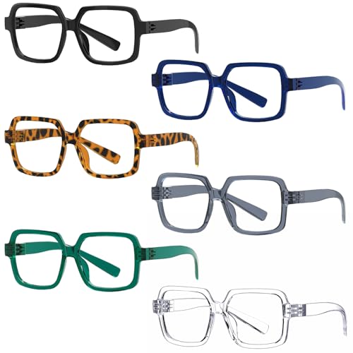 Eyekepper 6 Pack Metalless Screwless Spring Hinges Reading Glasses Oversized Square Readers for Men Women 250 - Image 1