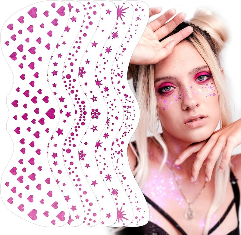 Glitter Freckles Face Tattoo - Rose Red Pink- Glow Up Makeup Patches - Face Glitter Speckles Patches - Cute Glitter Makeup Accessories for Women - Cosmetic Glitter for Face - 6 Sheets