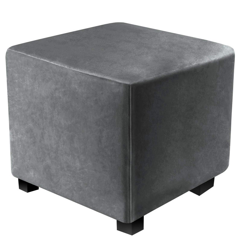 DUJUIKE Ottoman Covers Slipcover Square Ottoman Covers Protector for Footrest Foot Stool Furniture Stretch Comfortable Velvet with Elastic BottomSize SLengthWidth1318Height1518Grey