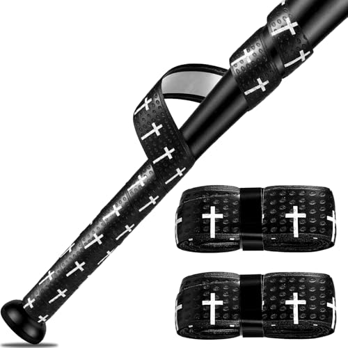 POUMEE 2PCS Faith Cross Baseball Bat Grip Tapes 15mm Precut and Full Adhesive Softball Grip TapeNonSlip Baseball Bat Wrap Tape Religious Cricket Batting Tape ReplacementBlack - Image 1